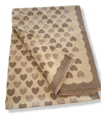 LARGE BEIGE HEART PRINT REVERSIBLE CASHMERE WINTER SHAWL BLANKET SCARF