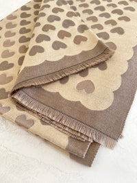 LARGE BEIGE HEART PRINT REVERSIBLE CASHMERE WINTER SHAWL BLANKET SCARF