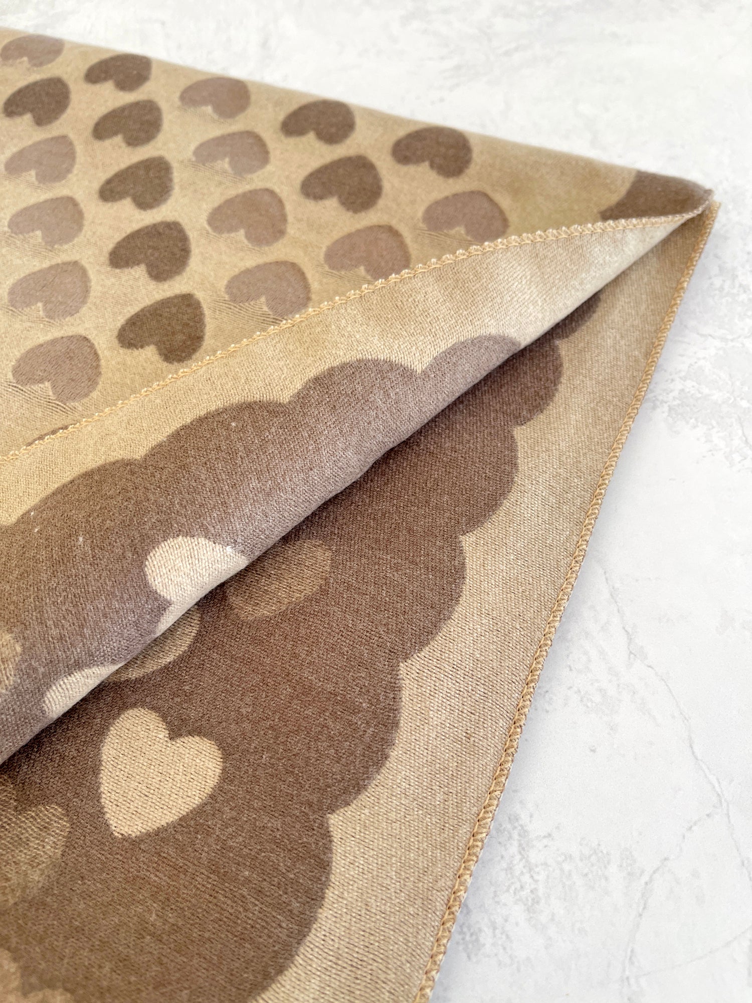 LARGE BEIGE HEART PRINT REVERSIBLE CASHMERE WINTER SHAWL BLANKET SCARF
