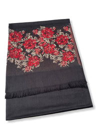 LARGE BLACK FLORAL PRINT SILKY FEEL PASHMINA SHAWL SCARF