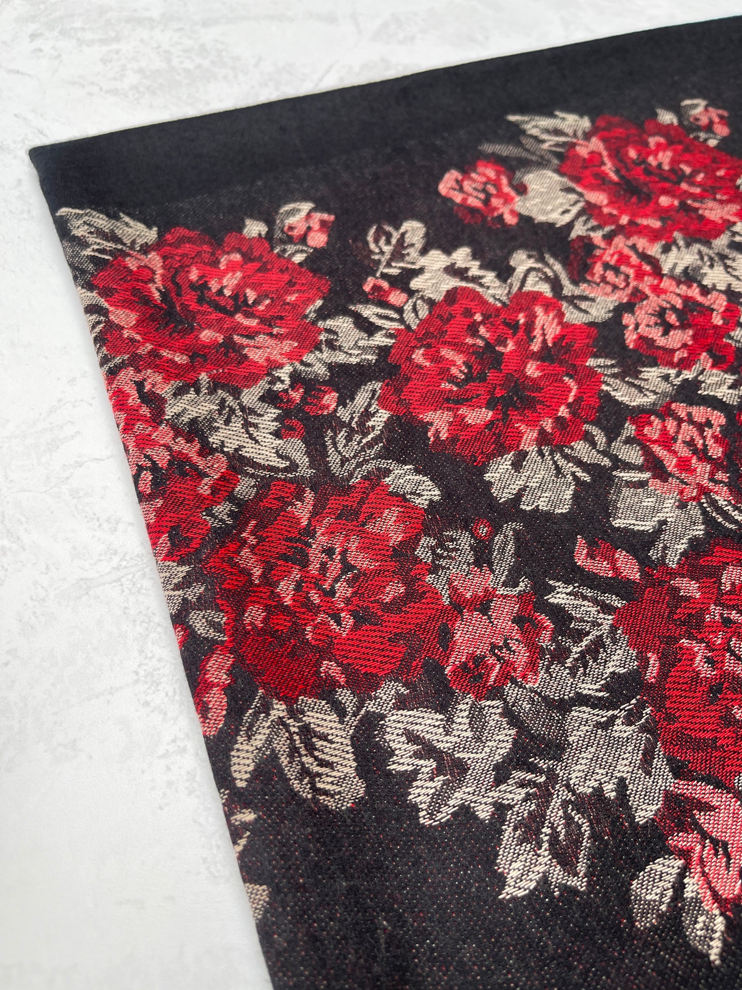 LARGE BLACK FLORAL PRINT SILKY FEEL PASHMINA SHAWL SCARF