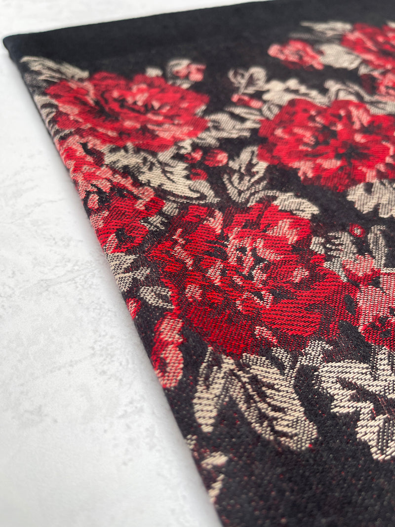 LARGE BLACK FLORAL PRINT SILKY FEEL PASHMINA SHAWL SCARF