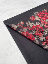 LARGE BLACK FLORAL PRINT SILKY FEEL PASHMINA SHAWL SCARF