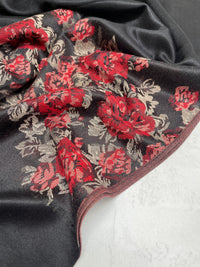 LARGE BLACK FLORAL PRINT SILKY FEEL PASHMINA SHAWL SCARF