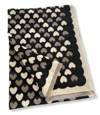LARGE BLACK HEART PRINT REVERSIBLE CASHMERE WINTER SHAWL BLANKET SCARF