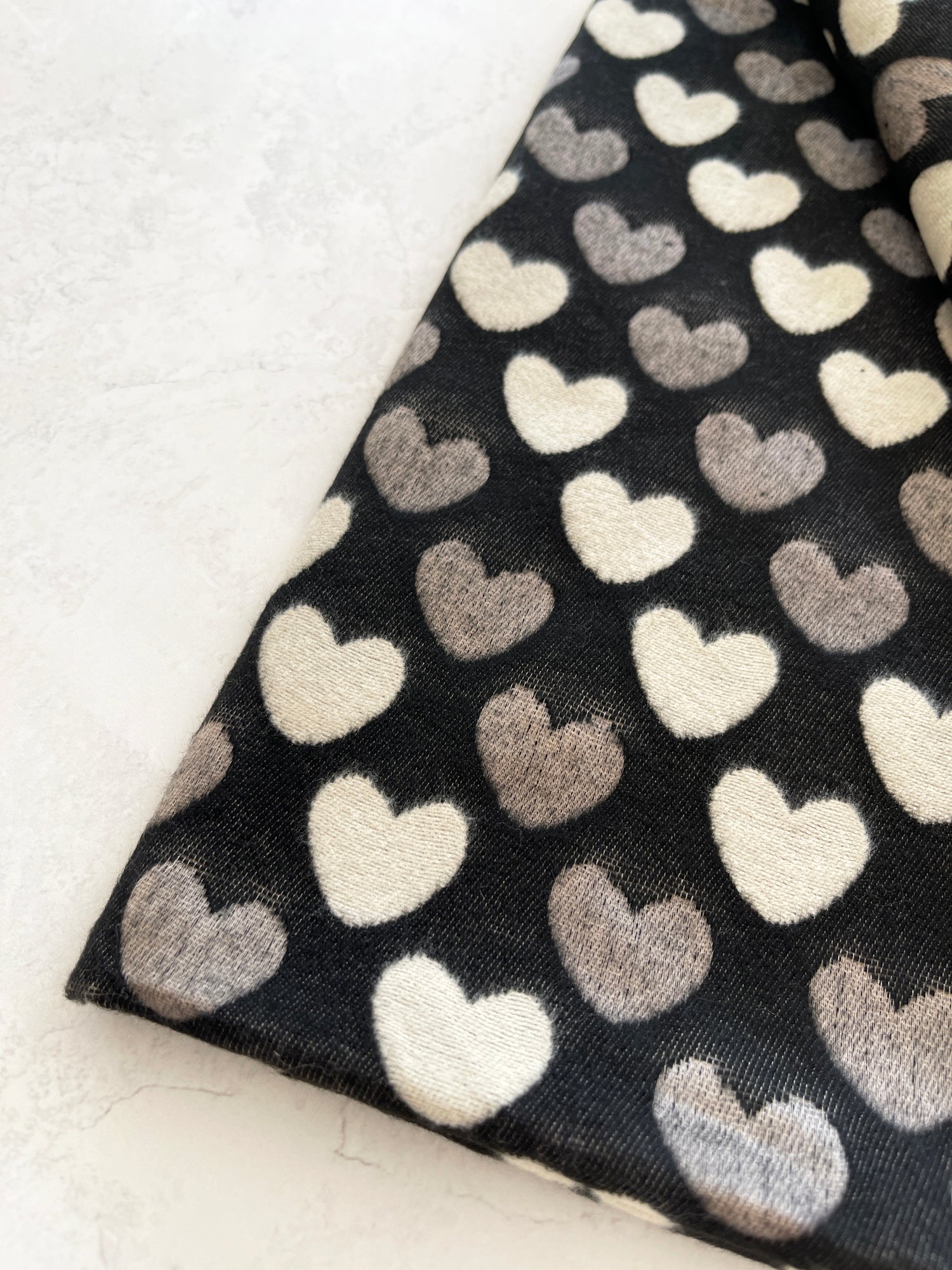 LARGE BLACK HEART PRINT REVERSIBLE CASHMERE WINTER SHAWL BLANKET SCARF