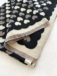 LARGE BLACK HEART PRINT REVERSIBLE CASHMERE WINTER SHAWL BLANKET SCARF