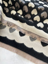LARGE BLACK HEART PRINT REVERSIBLE CASHMERE WINTER SHAWL BLANKET SCARF