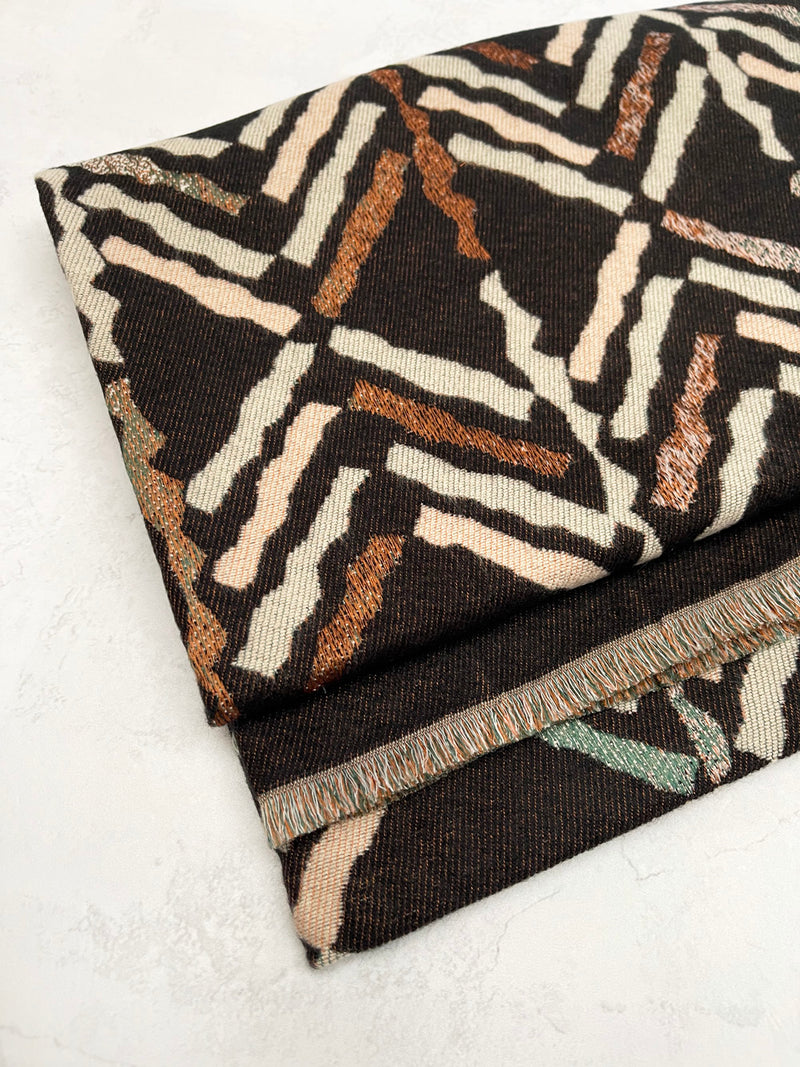 LARGE BLACK RETRO PRINT REVERSIBLE WOOL WINTER SHAWL BLANKET SCARF