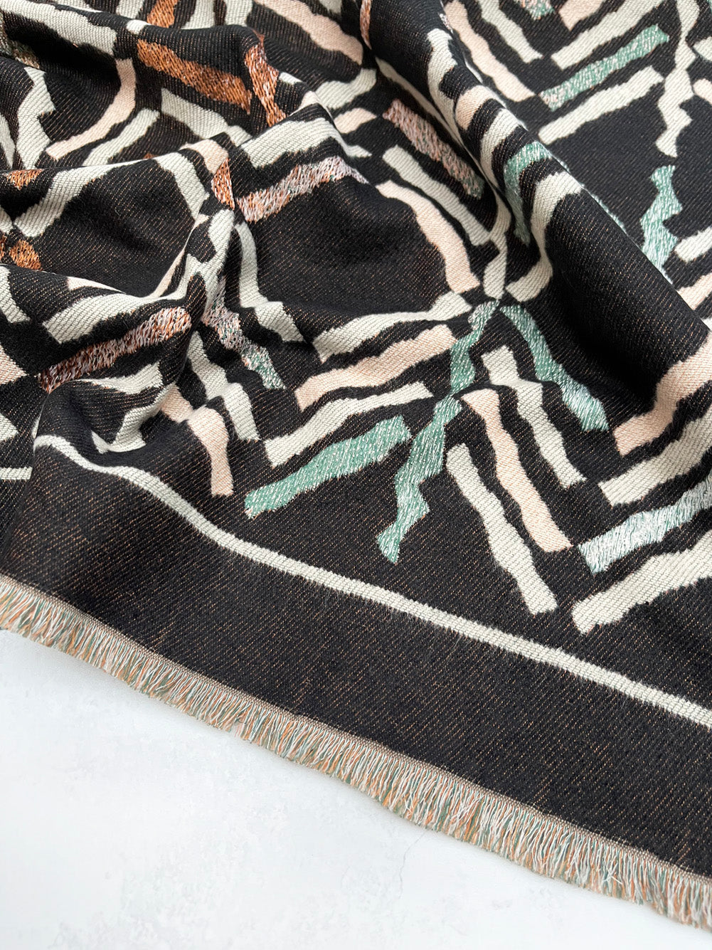 LARGE BLACK RETRO PRINT REVERSIBLE WOOL WINTER SHAWL BLANKET SCARF