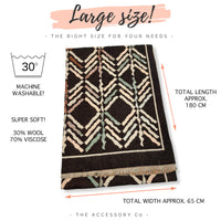 LARGE BLACK RETRO PRINT REVERSIBLE WOOL WINTER SHAWL BLANKET SCARF