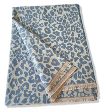 LARGE BLUE LEOPARD PRINT REVERSIBLE WINTER SHAWL BLANKET SCARF