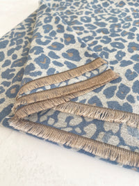 LARGE BLUE LEOPARD PRINT REVERSIBLE WINTER SHAWL BLANKET SCARF