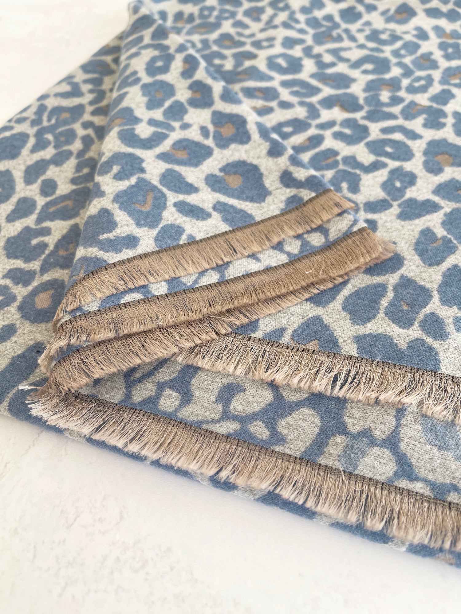 LARGE BLUE LEOPARD PRINT REVERSIBLE WINTER SHAWL BLANKET SCARF