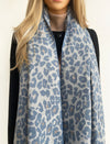 LARGE BLUE LEOPARD PRINT REVERSIBLE WINTER SHAWL BLANKET SCARF