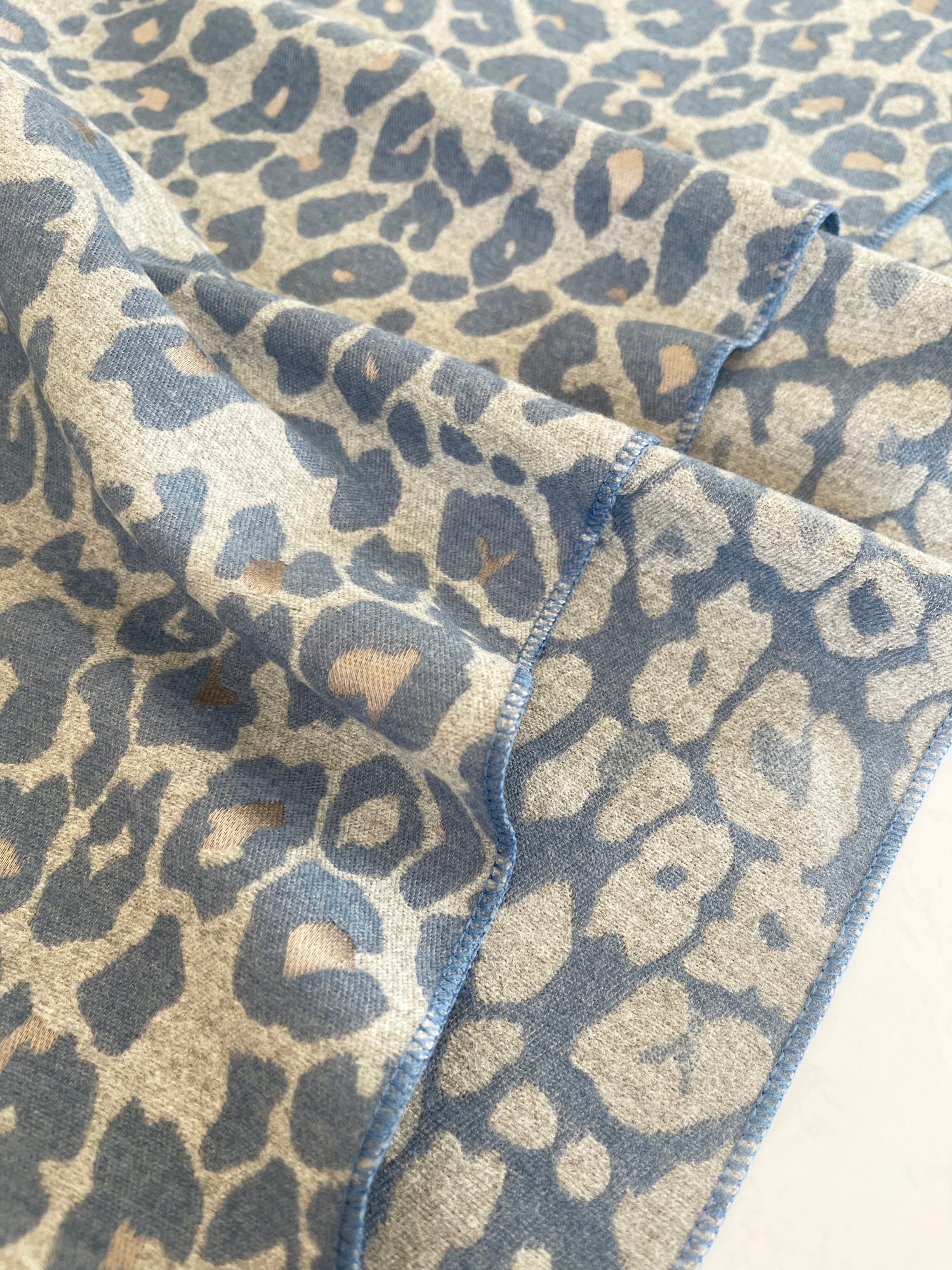 LARGE BLUE LEOPARD PRINT REVERSIBLE WINTER SHAWL BLANKET SCARF