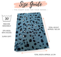 LARGE BLUE WOOL SPOTTY LEOPARD PRINT SCARF