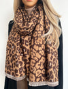 LARGE BROWN LEOPARD PRINT REVERSIBLE WINTER SHAWL BLANKET SCARF