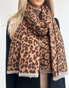 LARGE BROWN LEOPARD PRINT REVERSIBLE WINTER SHAWL BLANKET SCARF