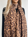 LARGE BROWN LEOPARD PRINT REVERSIBLE WINTER SHAWL BLANKET SCARF