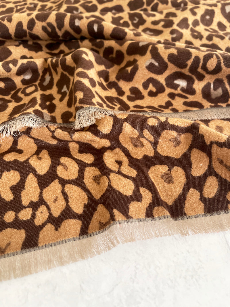 LARGE BROWN LEOPARD PRINT REVERSIBLE WINTER SHAWL BLANKET SCARF