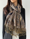 LARGE BROWN MULTI COLOUR PAISLEY PRINT PASHMINA SHAWL SCARF