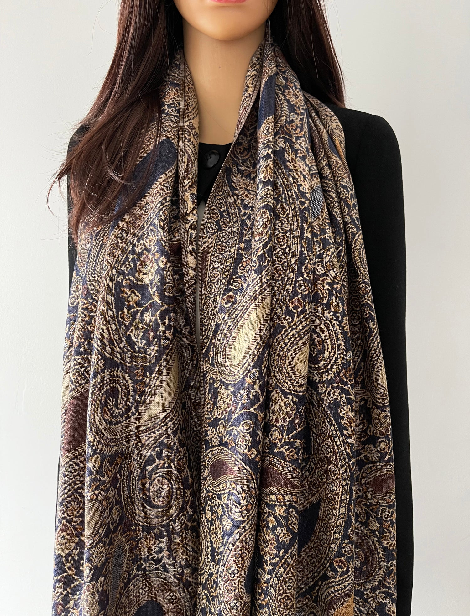 A SHU LARGE BROWN MULTI COLOUR PAISLEY PRINT PASHMINA SHAWL SCARF A SHU.CO.UK