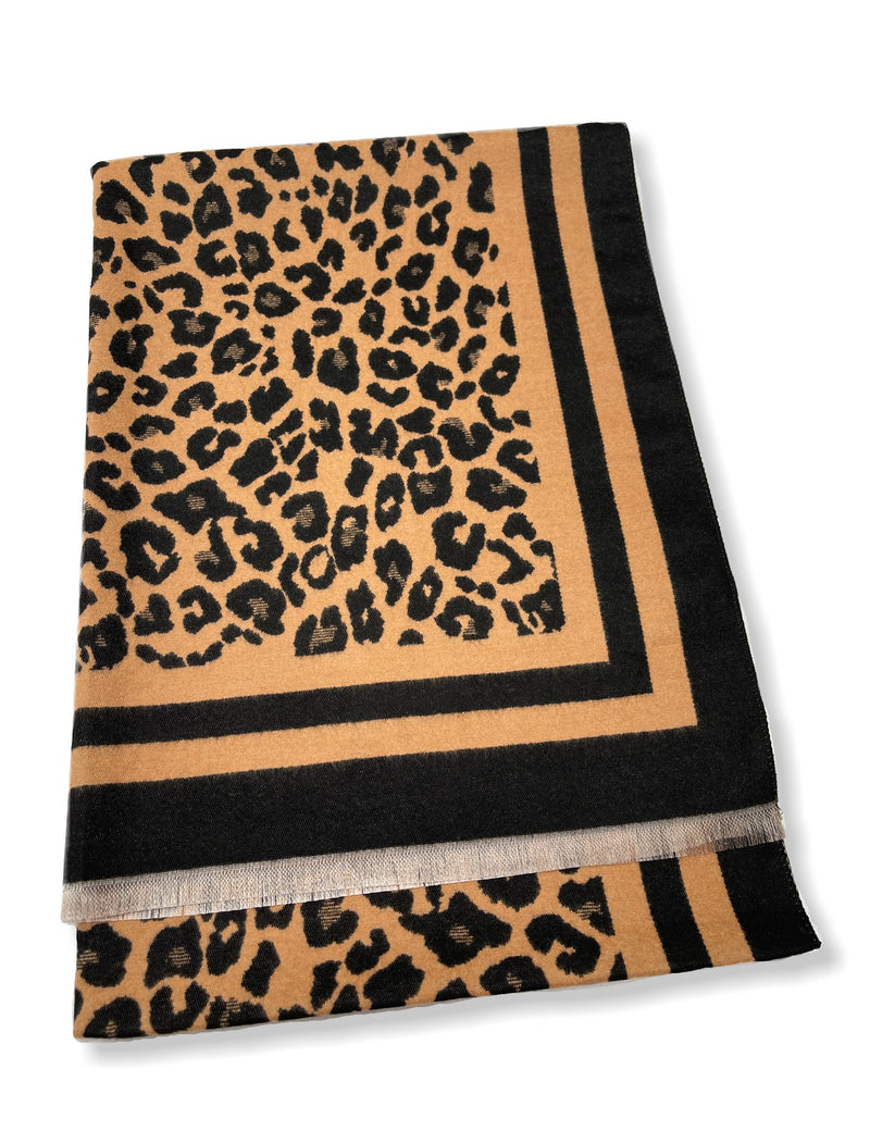 LARGE BROWN TAN LEOPARD PRINT REVERSIBLE WINTER SHAWL BLANKET SCARF