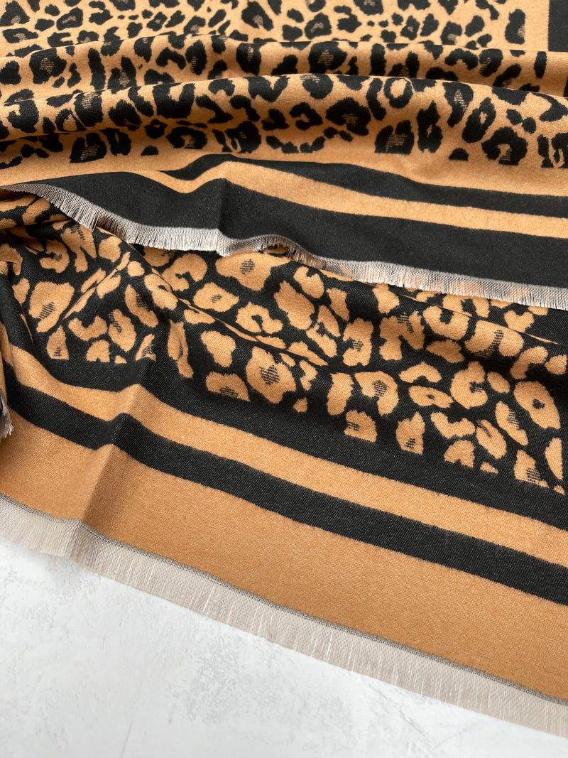 LARGE BROWN TAN LEOPARD PRINT REVERSIBLE WINTER SHAWL BLANKET SCARF
