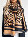 LARGE BROWN TAN LEOPARD PRINT REVERSIBLE WINTER SHAWL BLANKET SCARF