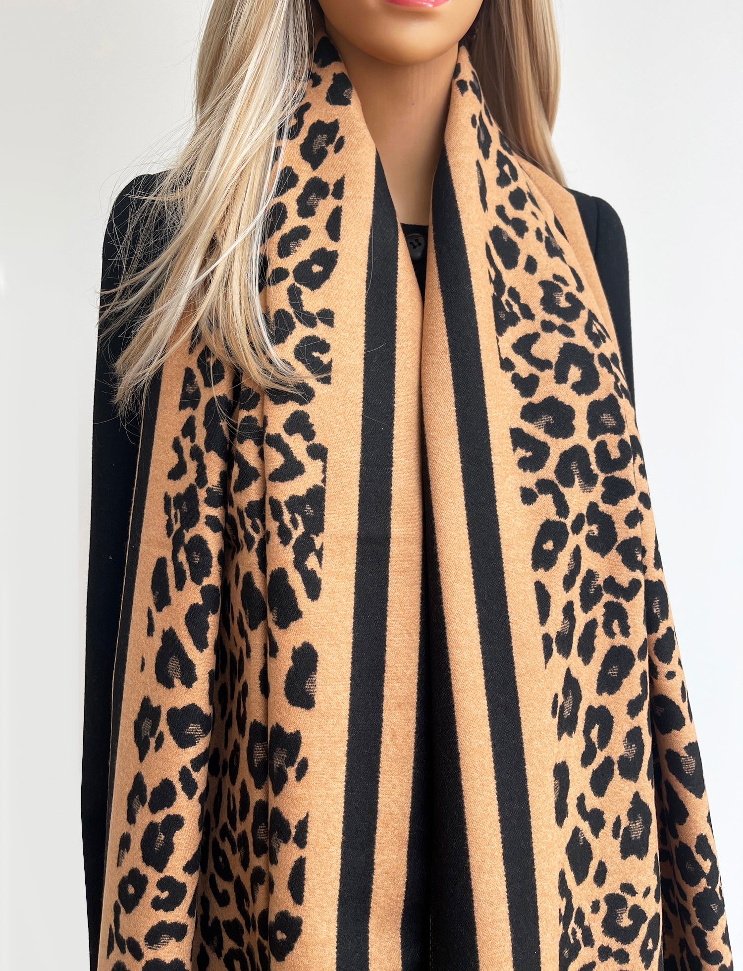 LARGE BROWN TAN LEOPARD PRINT REVERSIBLE WINTER SHAWL BLANKET SCARF