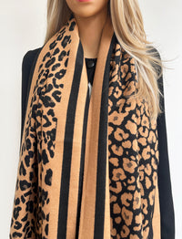 LARGE BROWN TAN LEOPARD PRINT REVERSIBLE WINTER SHAWL BLANKET SCARF