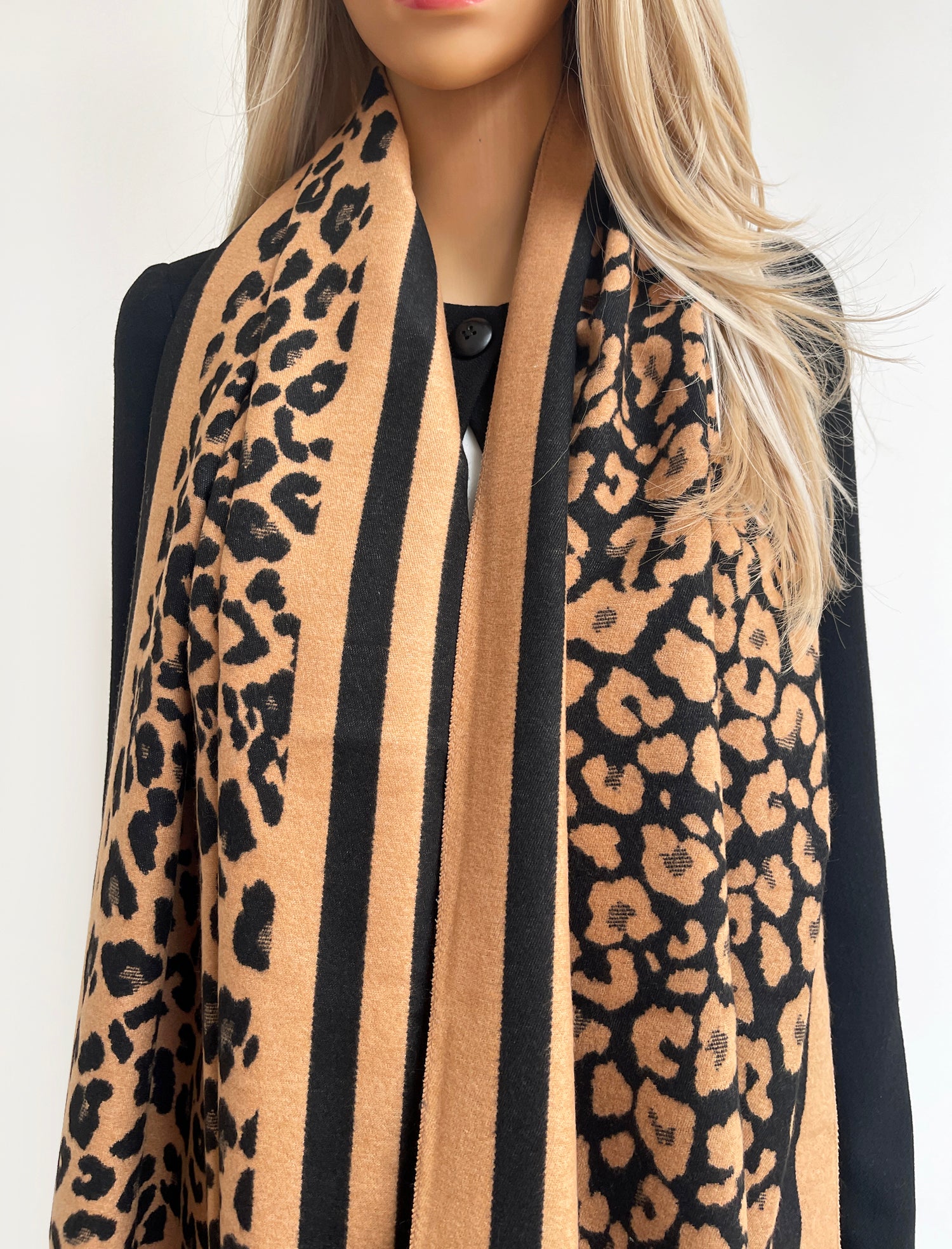 LARGE BROWN TAN LEOPARD PRINT REVERSIBLE WINTER SHAWL BLANKET SCARF