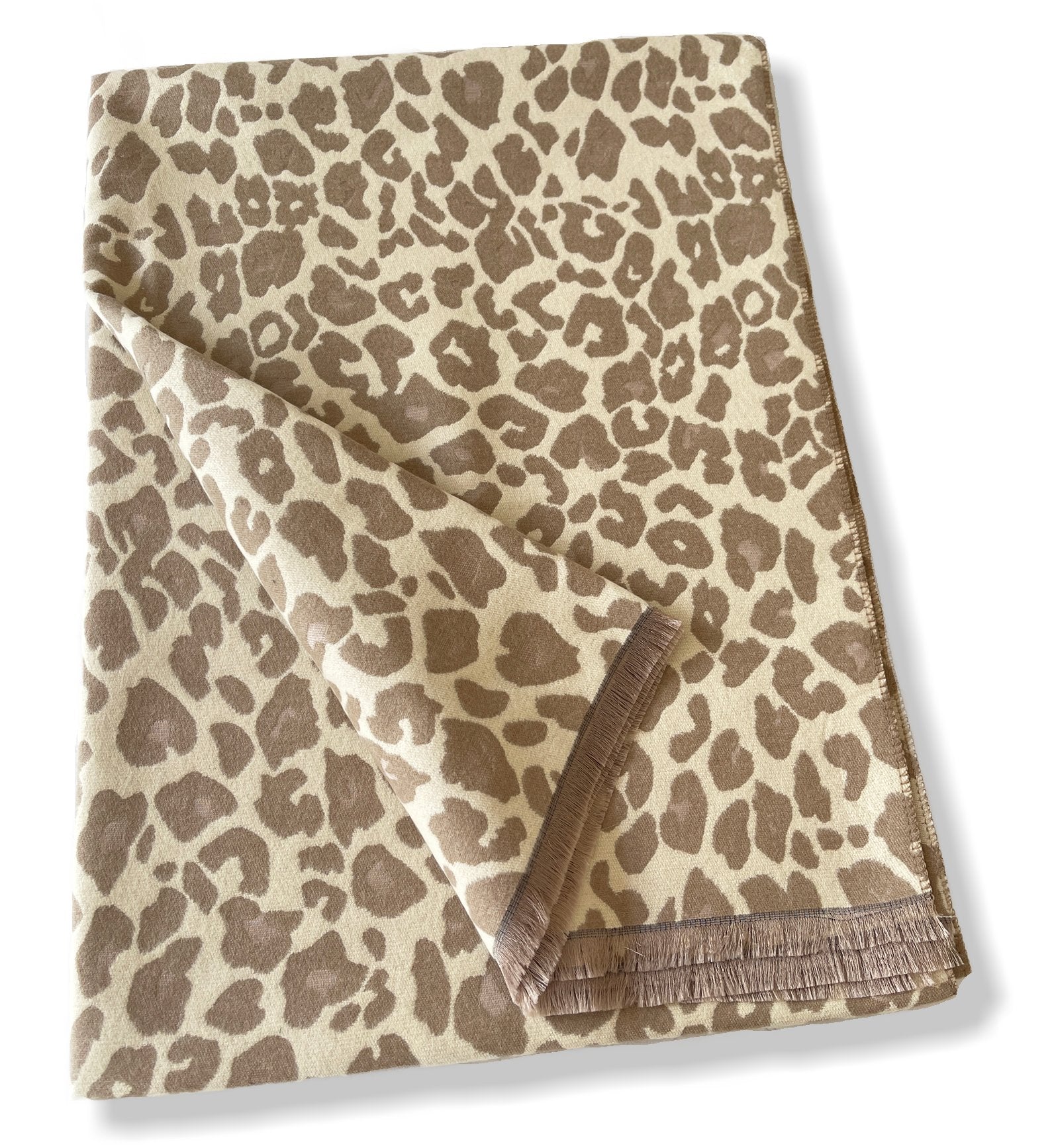 LARGE CREAM LEOPARD PRINT REVERSIBLE WINTER SHAWL BLANKET SCARF