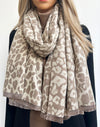LARGE CREAM LEOPARD PRINT REVERSIBLE WINTER SHAWL BLANKET SCARF