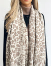 LARGE CREAM LEOPARD PRINT REVERSIBLE WINTER SHAWL BLANKET SCARF