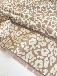 LARGE CREAM LEOPARD PRINT REVERSIBLE WINTER SHAWL BLANKET SCARF