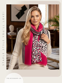 LARGE FUCHSIA PINK TIGER AND LEOPARD PRINT SHAWL SCARF