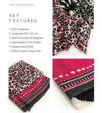 LARGE FUCHSIA PINK TIGER AND LEOPARD PRINT SHAWL SCARF
