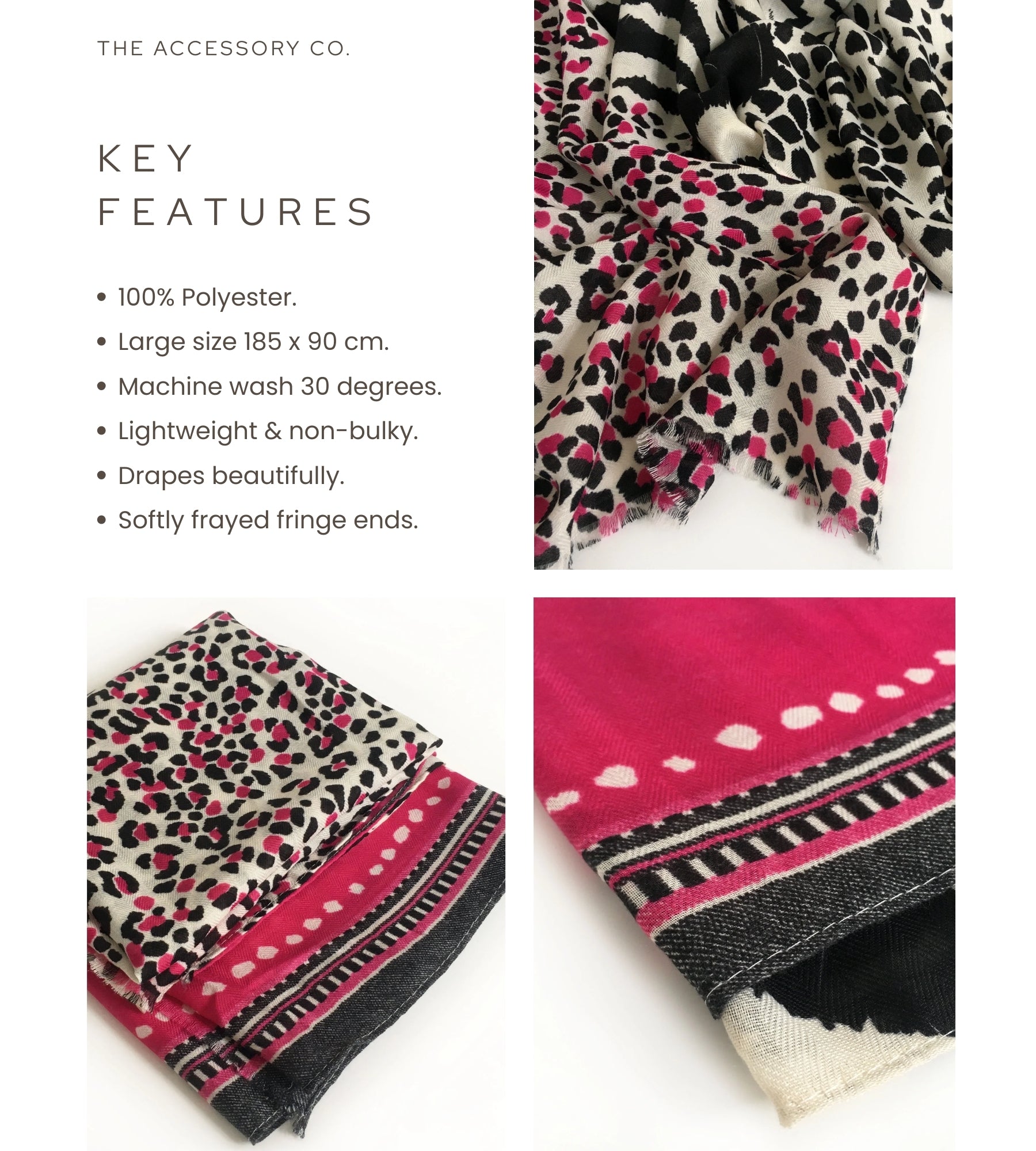 LARGE FUCHSIA PINK TIGER AND LEOPARD PRINT SHAWL SCARF