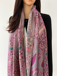 LARGE FUSCHIA PINK MULTI COLOUR PAISLEY PRINT PASHMINA SHAWL SCARF