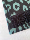 LARGE GREEN CASHMERE LEOPARD PRINT REVERSIBLE WINTER SHAWL BLANKET SCARF
