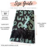 LARGE GREEN CASHMERE LEOPARD PRINT REVERSIBLE WINTER SHAWL BLANKET SCARF