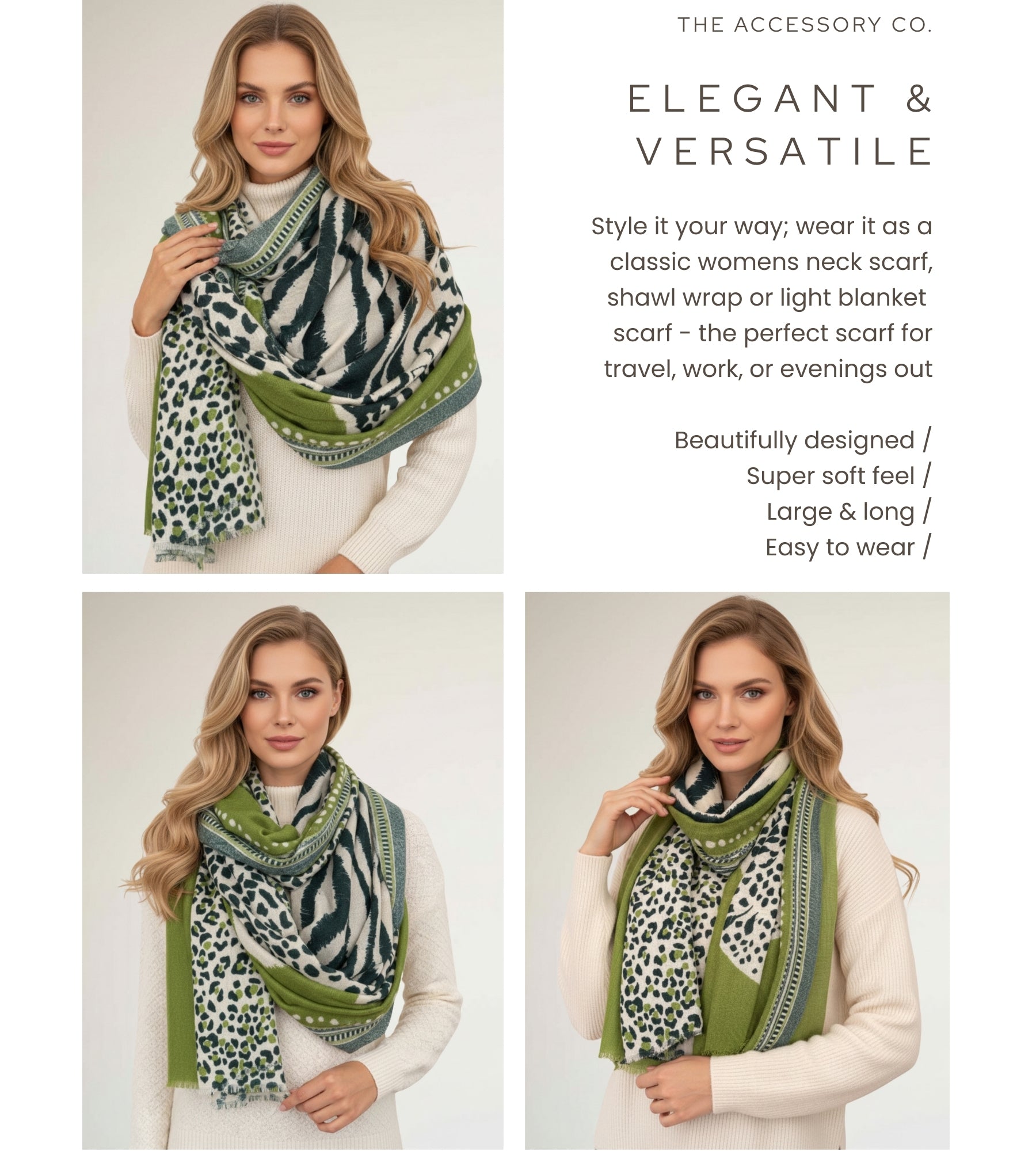 LARGE GREEN TIGER AND LEOPARD PRINT SHAWL SCARF