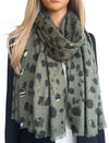 LARGE GREEN WOOL SPOTTY LEOPARD PRINT SCARF