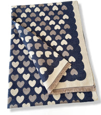 LARGE NAVY BLUE HEART PRINT REVERSIBLE CASHMERE WINTER SHAWL BLANKET SCARF