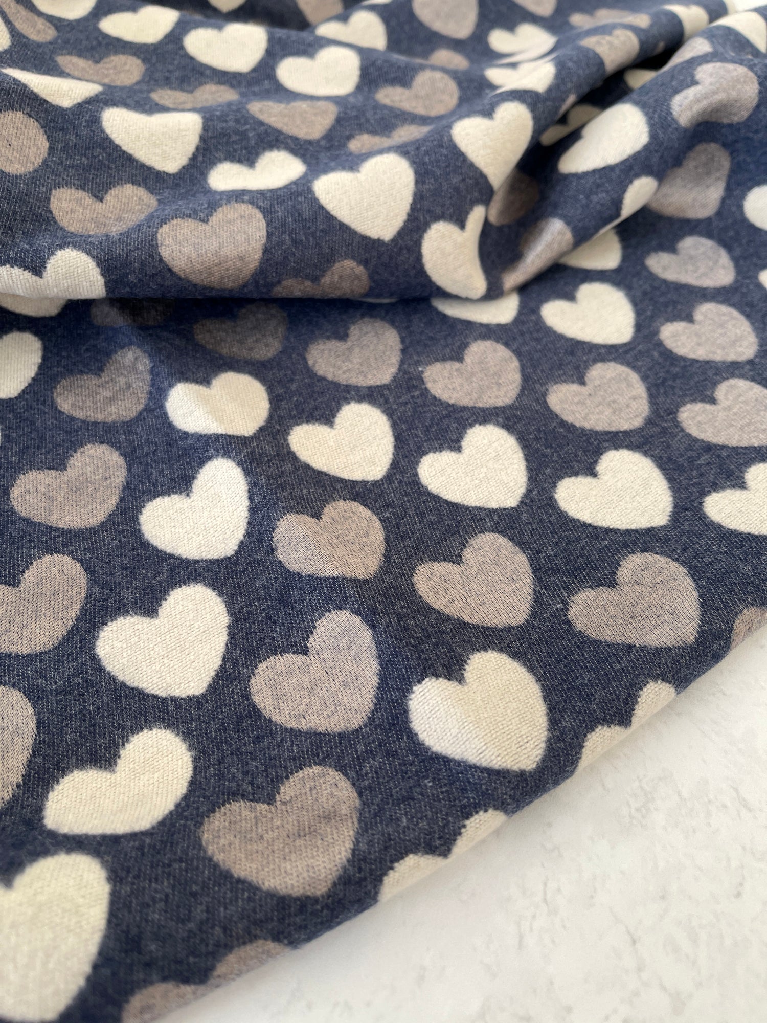 LARGE NAVY BLUE HEART PRINT REVERSIBLE CASHMERE WINTER SHAWL BLANKET SCARF
