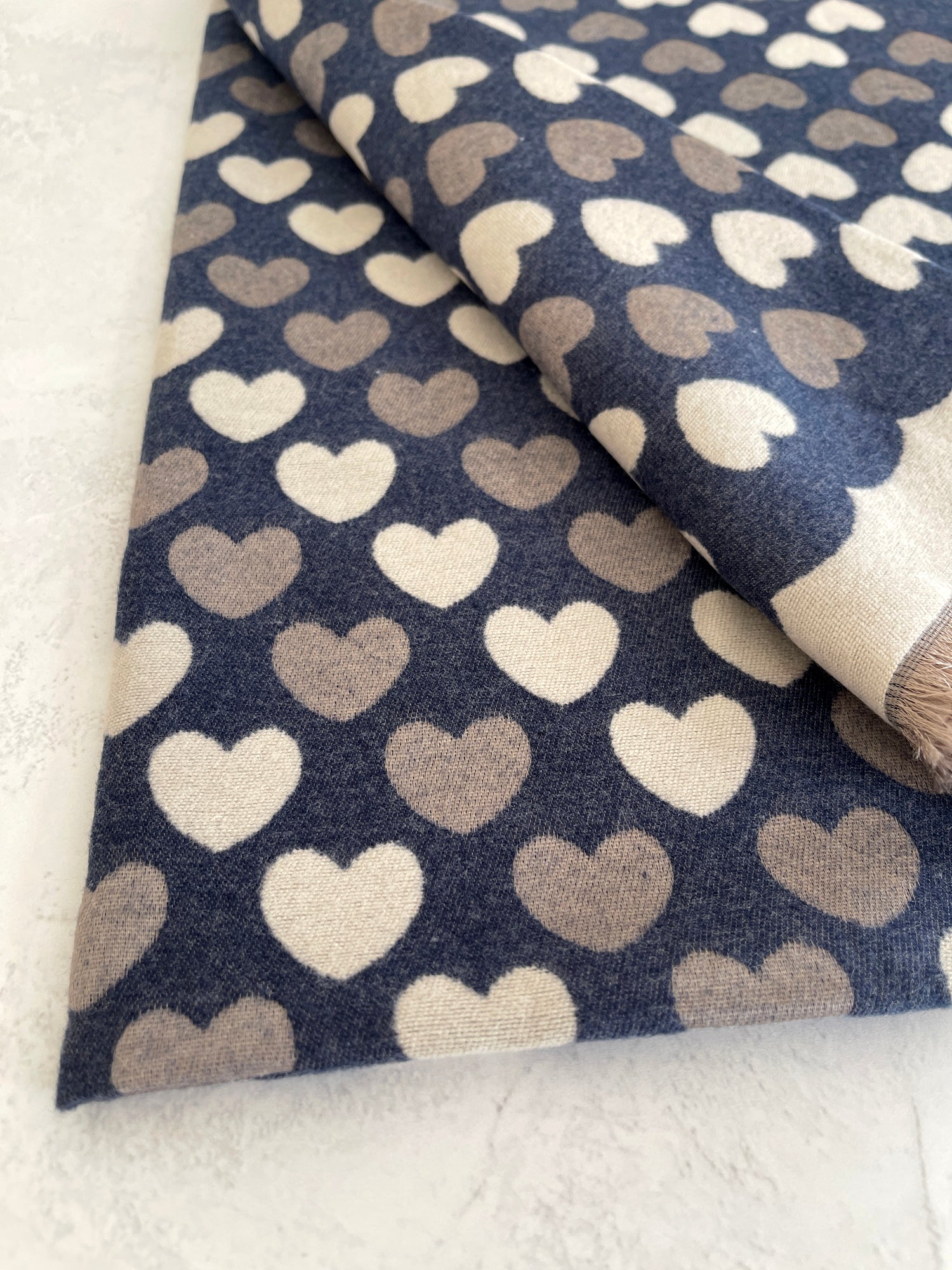 LARGE NAVY BLUE HEART PRINT REVERSIBLE CASHMERE WINTER SHAWL BLANKET SCARF