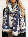LARGE NAVY BLUE HEART PRINT REVERSIBLE CASHMERE WINTER SHAWL BLANKET SCARF