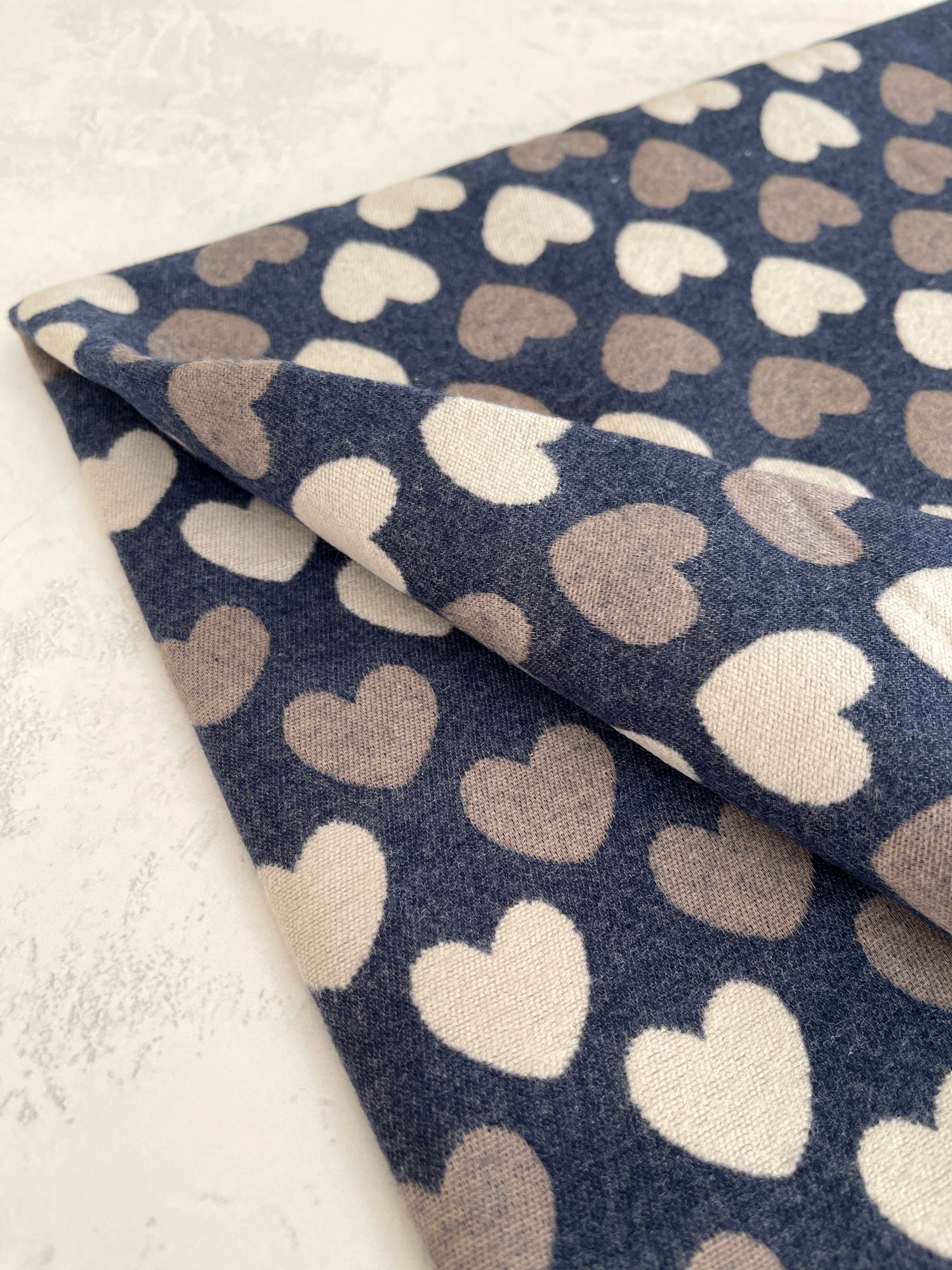 LARGE NAVY BLUE HEART PRINT REVERSIBLE CASHMERE WINTER SHAWL BLANKET SCARF